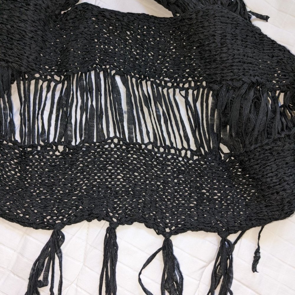 Black Fringe Infinity Scarf Loose Flowy Boho NWOT - Picture 5 of 8